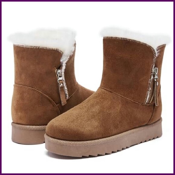 Women's Suede Ankle Boots with Faux Fur Lining Memory Foam Slip Resistant - Picture 3 of 8